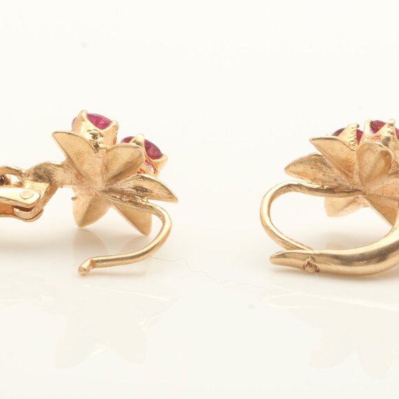 0.60 Carat Natural Red Ruby and Diamond 14K Solid Rose Gold Earrings - Picture 5 of 5